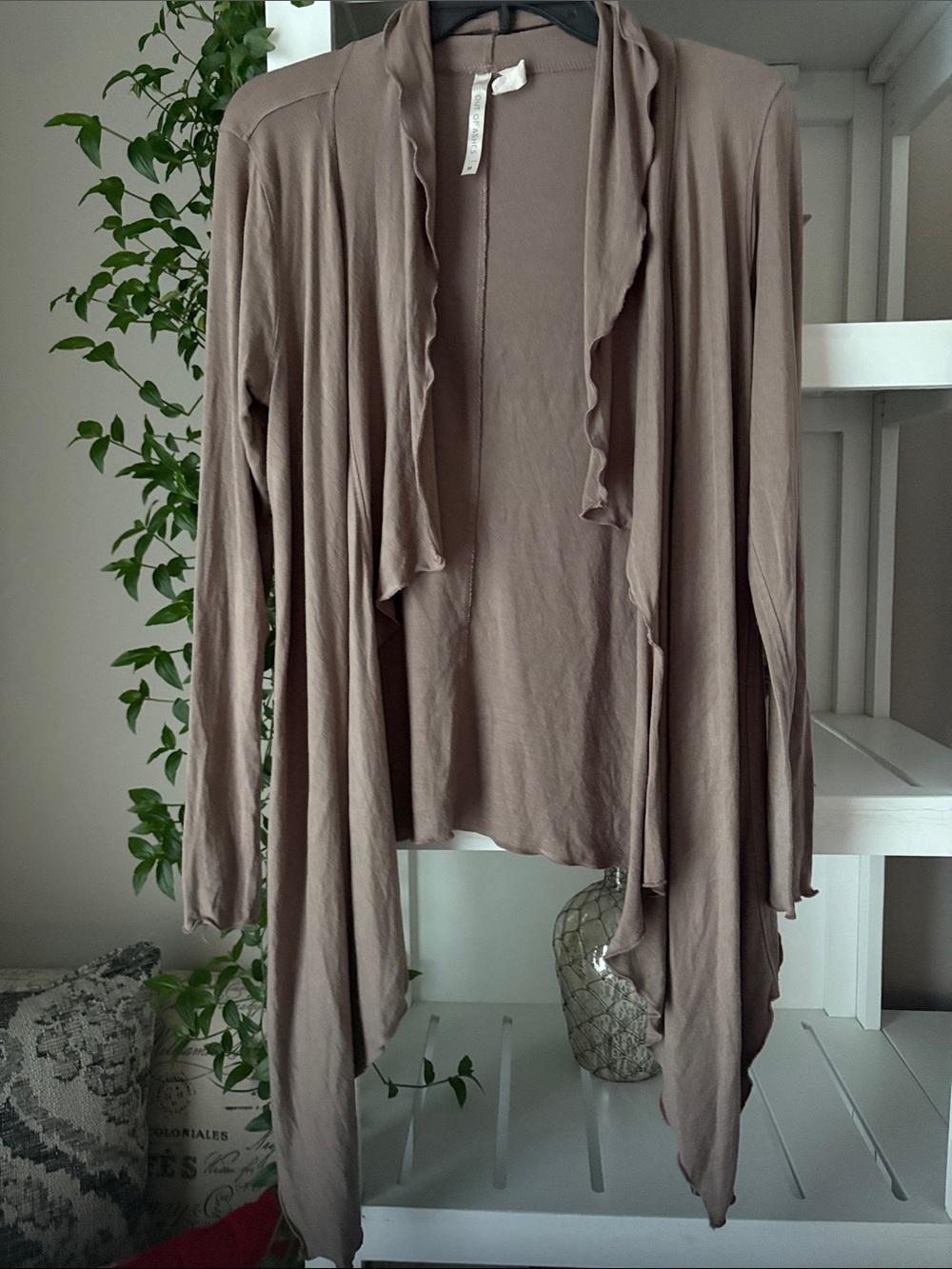 Women's Taupe Draped Open-Front Cardigan Sweater